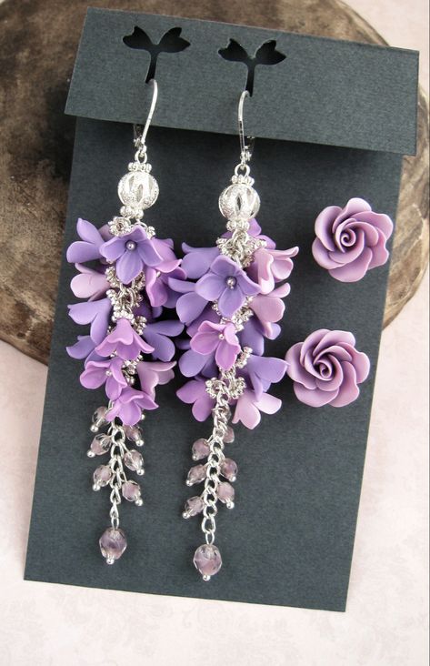 Lilac Earrings, Lavender Earrings, Flowers Earrings, Lavender Aesthetic, Romantic Gifts For Her, Purple Jewelry, Magical Jewelry, Unique Flower, Purple Earrings