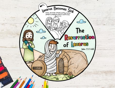 The Resurrection of Lazarus - Coloring Wheel | Bible Story Activity for Kids | Christian Sunday School Craft | Bible Lesson Printable The Battle Of Jericho Craft For Kids, Joshua Bible Craft, Jericho Bible, Joshua Bible, Battle Of Jericho, Printable Bible Activities, Sabbath School, Kids Bible, Story Activities