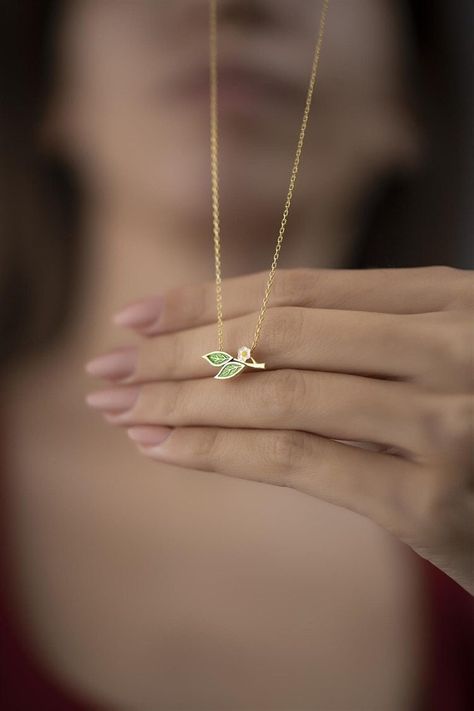 Tree Branch Necklace, Sterling Silver Leaf Necklace, Gold Leaf Necklace, Lucky Charm Necklace, Branch Necklace, Daisy Charm, Daisy Necklace, Christmas Gift For Mom, Dainty Gold Necklace