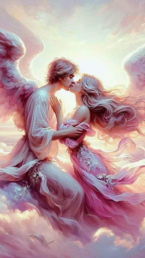 Twin Flame Art Couple, Angels In Love, Angel Couple, Twin Love, Twin Flame Connection, Twin Flame Art, Two Angels, Ethereal Light, Love Angel