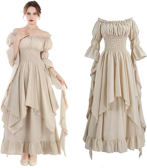 Amazon.com: NSPSTT Victorian Dress Renaissance Costume Women Gothic Witch Dress Medieval Wedding Dress Beige S/M : Clothing, Shoes & Jewelry Rennaisance Dress, Witch Dress Medieval, Midevil Dress, Costume Women Halloween, Medieval Wedding Dress, Medieval Outfit, Ren Faire Outfits, Dress Medieval, Wedding Dress Costume