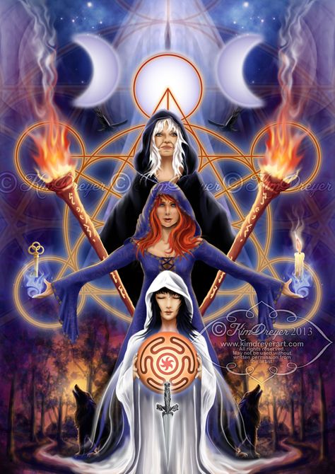 Hecate -Triple Goddess by AmberCrystalElf.deviantart.com on @deviantART Maiden Mother Crone, Hecate Goddess, Wiccan Art, Arte Yoga, Creature Fantasy, Pagan Art, Fantasy Magic, Wicca Witchcraft, Sacred Feminine