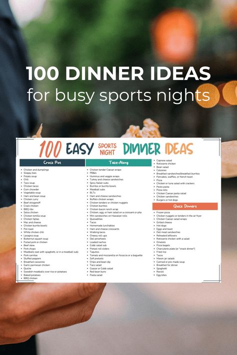 Easy sports night dinners: 100 ideas — The Organized Mom Life Sports Night Dinners, Crock Pot Dinner Ideas, Eat In The Car, Chicken Quiche, Crock Pot Dinner, Quick Meals To Make, Cracker Chicken, Quick Chicken Dinner, Chicken Caesar Pasta Salad