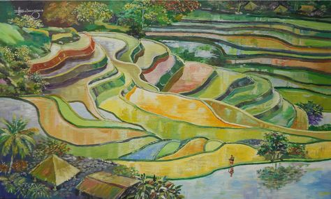 Banaue Rice Terraces - oil on canvas 16" x 24" by JBulaong 2013 Filipino Landscape Art, Banaue Rice Terraces Painting, Rice Terraces Philippines Drawing, Philippines Landscape Painting, Banaue Rice Terraces Drawing, Rice Terraces Drawing, Banaue Rice Terraces, Architecture Perspective, Ap Portfolio