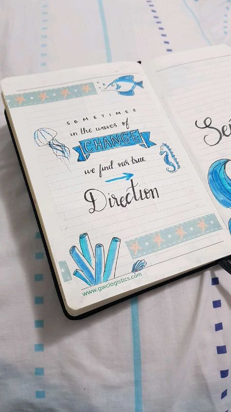 Ocean Notebook, Ocean Quote, Marine Life Art, Grammar Notes, Boulet Journal, Organization Notes, Project Cover Page, Holiday Homework, School Book Covers