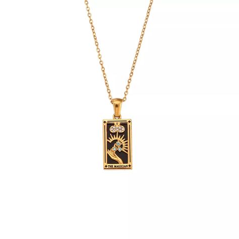 PRICES MAY VARY. Material: 18k gold plated 316L stainless steel / tarnish-free and waterproof for daily wear Gems: AAA zircon Length: 15.75" + 2" extender / Weight: 4g Pendant size: 10.9mm L x 19mm H / Thickness: 23mm * Eco-friendly and hypoallergenic material * Free of nickle, lead, cadmium, and phthalates * Gift box included * Our beautiful and durable gift box makes the perfect gift for loved ones on any occasion Indulge in the glamour of this exquisite necklace that is sure to turn heads whe Square Gold Pendant, Knight Of Cups, Tarot Gifts, Meaningful Necklace, Mystical Jewelry, Symbol Necklace, Amulet Necklace, Party Necklace, Christmas Gift Jewelry