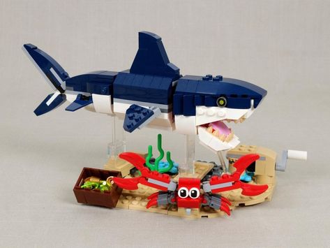 LEGO MOC Swimming Shark Stand by JKBrickworks | Rebrickable - Build with LEGO Shark Lego, Lego Wedo, Lego Kits, Shark Mouth, Deep Sea Creatures, Body Joints, The Crab, Lego House, Custom Lego