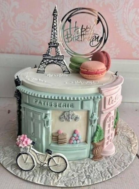 Parisian Cake Design, French Inspired Birthday Cakes, Paris Bday Cake, Paris Cake Design, Birthday Cake Paris Theme, French Birthday Cake Paris Theme, Paris Cake Ideas Birthdays, Parisian Birthday Cake, Paris Theme Birthday Cake