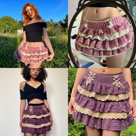 Aurora Layered Skirt Pattern - HookedOnAlyssa's Ko-fi Shop Crochet Skirt Pattern Free Tutorials, Crocheting Skirt, How To Crochet A Skirt, Crochet Patterns Skirt, Crochet Christmas Skirt, Skirt Crochet Pattern Free, Free Crochet Patterns Clothes, Layered Crochet Skirt, Crochet Pleated Skirt