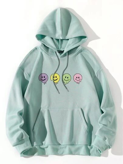 Shein Hoodies, Mint Green Hoodie, Green Preppy, Womens Hoodie, Women Sweatshirts, Lined Hoodie, Green Hoodie, Shein Tops, Colorful Hoodies