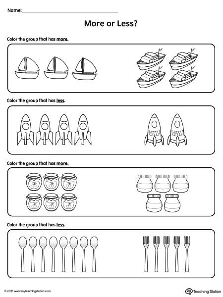 More Or Less Worksheets, Preschool Math Curriculum, Activity Preschool, Word Family Worksheets, Kindergarten Worksheets Printable, Printable Preschool Worksheets, Teaching The Alphabet, Preschool Printable, More And Less