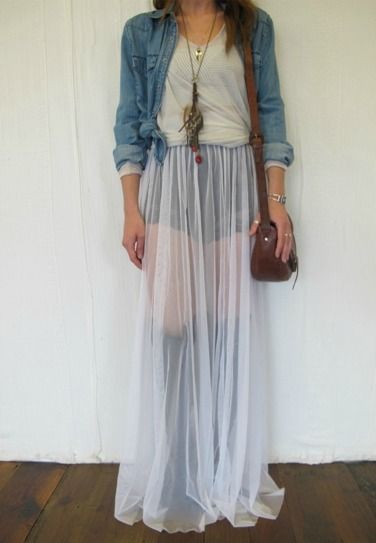 lace shorts under sheer skirt Sheer Skirts, Tulle Outfit, Sling Purse, White Tulle Skirt, Sheer Maxi Skirt, Sisters Dress, Skirt Denim, Sheer Skirt, Sheer Fashion