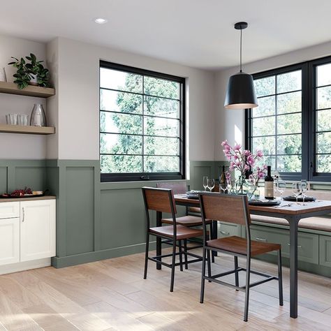 Sage Green Wainscoting, Green Wainscoting, Thomasville Cabinetry, Wainscoting Kitchen, One Wall Kitchen, Green Painted Walls, Kitchen Improvements, Kitchen Trends, Organic Modern Decor