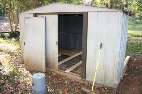 Metal Shed into a coop - detailed project description Old Shed Into Chicken Coop, Sheds Turned Into Chicken Coop, Shed Turned Into Chicken Coop, Chicken Coop From Old Shed, Metal Shed Turned Chicken Coop, How To Turn A Shed Into A Chicken Coop, Chicken Coop From Metal Shed, Turn A Shed Into A Chicken Coop, Turning Shed Into Chicken Coop