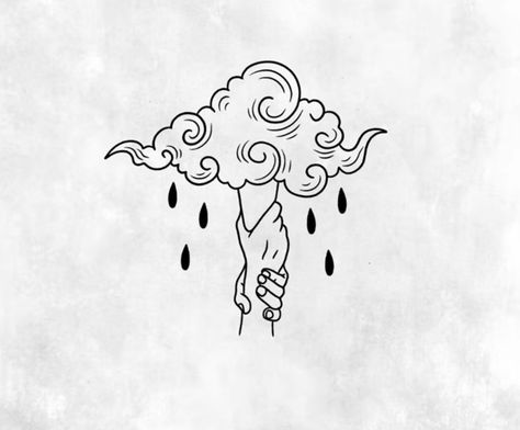 Rainy Day Tattoo Ideas, Stormy Tattoos, After The Storm Tattoo, Raindrops Tattoo, Cloud Tattoo Stencil, Storm Cloud Tattoo, Cold Tattoo, Rain Tattoo Ideas, Head In The Clouds Tattoo