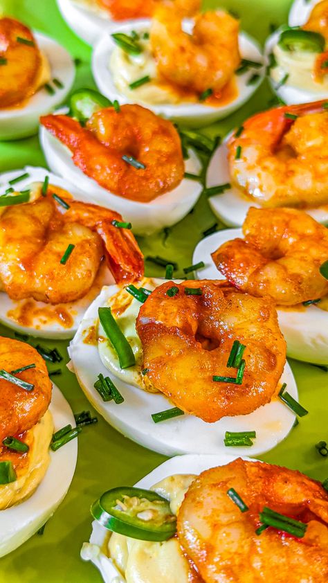 The Ultimate Shrimp Deviled Eggs - From Gate To Plate Spicy Deviled Eggs Recipe, Shrimp Deviled Eggs, Devil Eggs, Spicy Deviled Eggs, Deviled Eggs Recipe Classic, Devilled Eggs, Impressive Appetizers, Blackened Shrimp, Deviled Eggs Classic