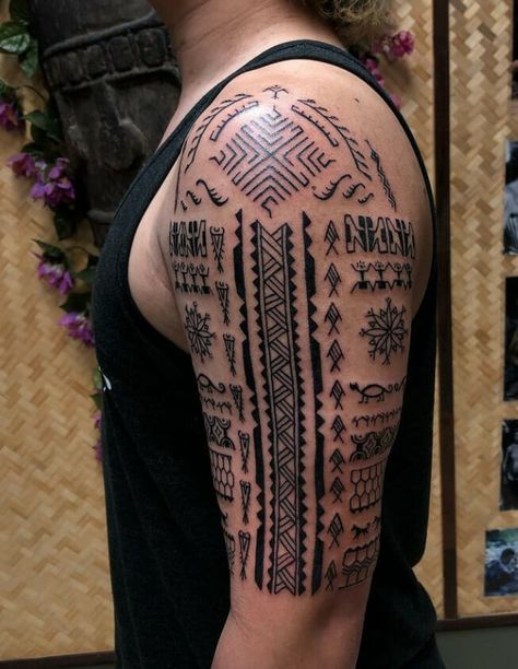 Contemporary Filipino Tribal Arm Tattoos Shoulder Tattoos For Men, Traditional Filipino Tattoo, Arm Tattoo Design, Filipino Tattoo, Journey Tattoo, Ethnic Tattoo, Front Shoulder Tattoos, Cool Shoulder Tattoos, Small Shoulder Tattoos