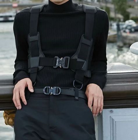 Black Harness Outfit Men, Grandpa Outfit, Oc Outfits, Tactical Clothing, Fashion Design Clothes, Cosplay Outfits, Character Inspo, Character Outfits, Tim Burton