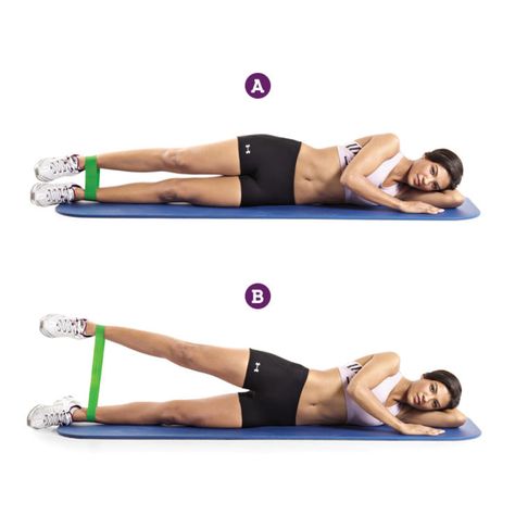 Band Side Leg Raise http://www.prevention.com/fitness/trainers-top-exercises-for-inner-thighs/band-side-leg-raise Melissa Bender, Tone Inner Thighs, 12 Minute Workout, Tone Thighs, Inner Thigh Workout, Fitness Home, Yoga Exercises, Thigh Exercises, Toning Workouts