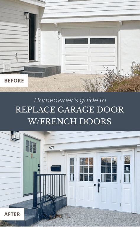 French Door Garage, Garage Doors Diy, Double French Door, Diy French Doors, Small Garage Door, Fiberglass French Doors, Double Garage Door, Single Garage Door, Garage To Living Space