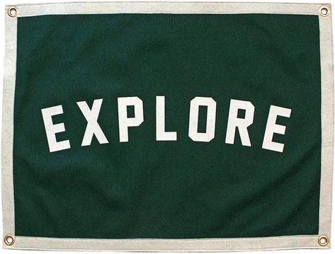 Amazon.com : Oxford Pennant Explore Camp Flag Banner, Wool Felt, Screen Printed Design, Poster Wall Art Décor, 24” L x 18” W, Forest Green and Cream : Home & Kitchen Camp Flag, Rainbow Night Light, Oxford Pennant, Tent Camping Hacks, Camping Photography, Motivational Wall Decor, Canvas Banner, Wall Flag, Iron On Letters