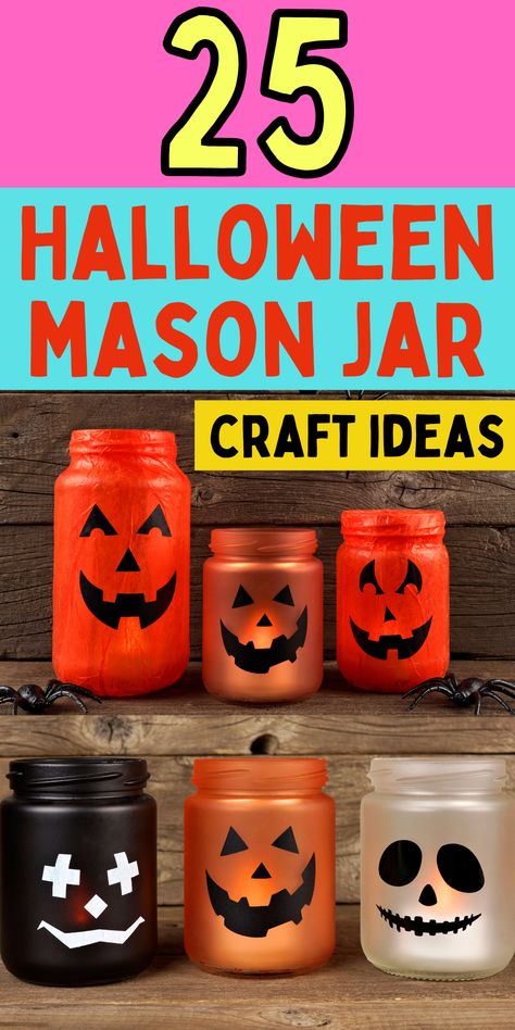 Easy Mason jar craft ideas for Halloween. Halloween craft ideas. How to make homemade Halloween decor. Halloween Mason Jar Ideas, Halloween Jars Ideas, Paper Crafts For Boyfriend, Diy Halloween Jars, Halloween Mason Jar Crafts, Mason Jar Halloween Decorations, Homemade Halloween Decor, Jam Jar Crafts, Canning Jars Crafts