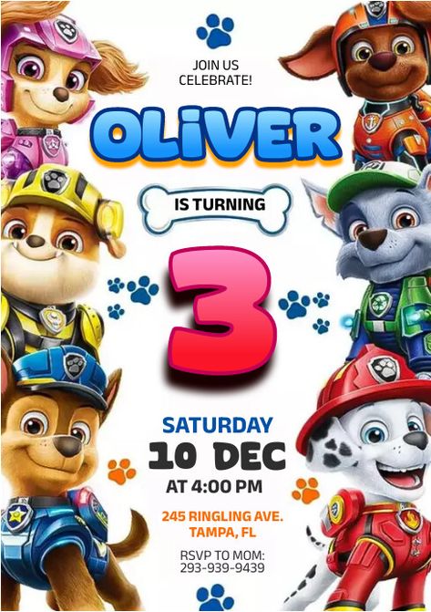 250  Free Templates for 'Paw patrol birthday invite' Paw Patrol Birthday Party Cake, Paw Patrol Party Invitations, Paw Patrol Birthday Invitations, 3rd Birthday Party, Invitation Design Template, Paw Patrol Birthday Party, Free Invitation Templates, Paw Patrol Party, Birthday Party Invitation Templates