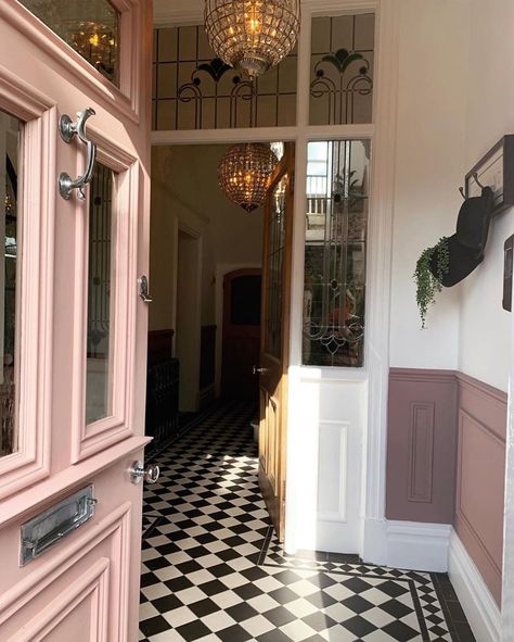 Monochrome Hallway, Pink Doors, Pink Monochrome, Victorian Hallway, Hallway Inspiration, Hallway Designs, Barbie Dream House, Dream Apartment, Dream House Interior