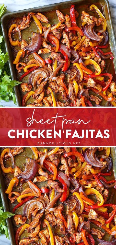 Healthy Sheet Pan Chicken, Sheet Pan Chicken Fajitas, Easy Chicken Fajitas, Pan Chicken Fajitas, Sheet Pan Chicken, Sheet Pan Dinners Recipes, Mexican Dinner Recipes, Mexican Dinner, Fajita Recipe