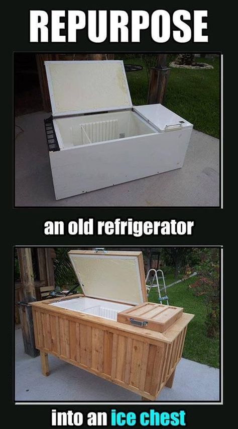 Repurpose an old refrigerator into an ice chest | 101 Gardening | Bloglovin’ Pallet Home Decor, Old Refrigerator, 1001 Pallets, Pallet Fence, Pallet Patio, Man Cave Home Bar, Wooden Sofa Set, Ice Chest, Diy Upcycling