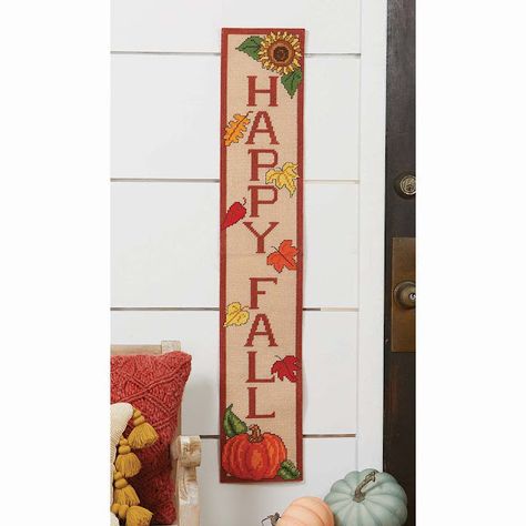 Novelty Pillows, Sparkle Yarn, Vintage Needlework, Fall Designs, Seasonal Displays, Stocking Ornament, Fall Patterns, Ornament Kit, Canvas Acrylic