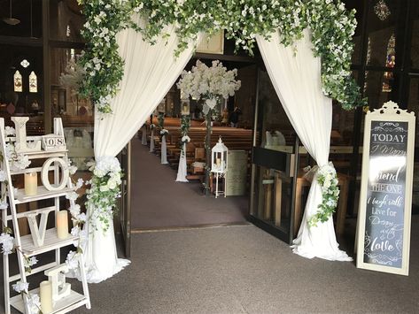 Wedding Foyer Decoration Entrance, Ceremony Entrance Decor, Church Entrance Decor, Wedding Foyer, Wedding Ceremony Decorations Church, Church Entrance, Wedding Church Decor, Wedding Hall Decorations, Wedding Entrance Decor