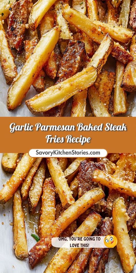 Want to add a flavorful twist to your steak dinner sides? Our Garlic Parmesan Baked Steak Fries are not only easy to make but also packed with deliciousness that will wow your taste buds. Pin this recipe for a go-to side that will elevate any steak meal! Baked Steak Fries, Steak Fries Recipe, Steak Dinner Sides, Fried Steak Recipes, Baked Steak, Fries Recipe, Garlic Fries, Dinner Sides, Steak Fries