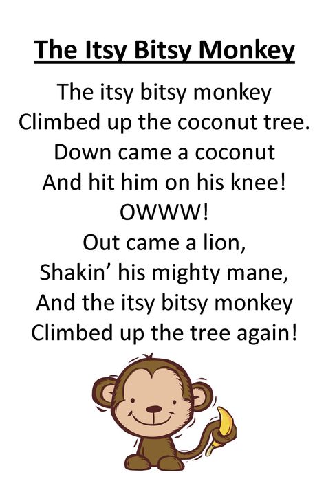 Itty Bitty Rhyme: The Itsy Bitsy Monkey Interactive Activities For Preschoolers, Monkey Preschool Activities, Monkey Activities For Toddlers, Monkey Activities For Preschool, Daycare Songs, Prek Songs, Zoo Songs, Circle Songs, Jungle Nursery Boy