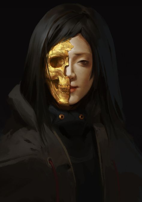 Gold Character Art, The Antichrist, Character Portrait, Illustration Portrait, Half Mask, Half Face Mask, World Of Darkness, 다크 판타지, Face Characters