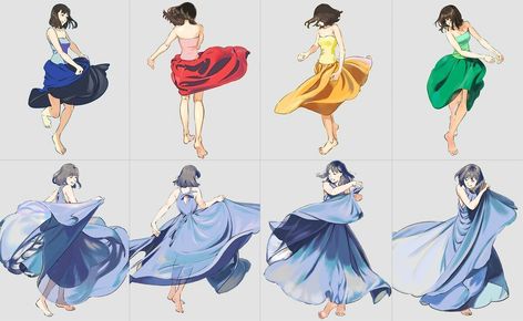 Dress twirling reference Movement Reference, Dress Twirl, Movement Drawing, Twirling Dress, Twirl Skirt, Dress Drawing, 3d Drawings, Anime Dress, Twirl Dress