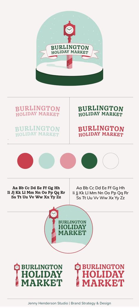 branding for Burlington Holiday Market Christmas Tree Logo Design, Christmas Brand Campaign, Holiday Branding Design, Christmas Branding Design, Lighting Branding, Christmas Logo Design, Snow Globe Illustration, Holiday Logo Design, Holiday Infographic