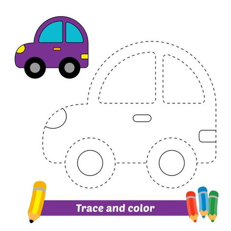 Trace And Color, Kenderaan Udara Worksheet, Transportation Tracing Preschool, Transportation Coloring Pages Preschool, Car Tracing Worksheet, Coloring Car, Vehicle Coloring Pages, Basic Drawing For Kids, Rainbow Drawing