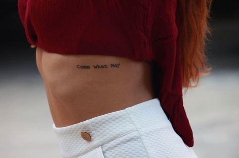 Come what may tattoo #tattoo #comewhatmay Under Bra Tattoo, Bra Line Tattoo, Come What May Tattoo, Come What May, Christian Sleeve Tattoo, 7 Tattoo, Small Shoulder Tattoos, Famous Tattoos, Small Bra