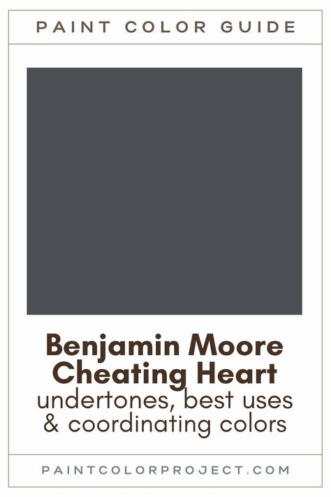 Looking for the perfect charcoal paint color for your home? Let’s talk about Benjamin Moore Cheating Heart and if it might be right for your home! Cheating Heart Paint Color, Cheating Hearts Benjamin Moore, Benjamin Moore Charcoal Colors, Benjamin Moore Charcoal, Cheating Heart Coordinating Colors, Bm Cheating Heart, Charcoal Slate Benjamin Moore, Charcoal Paint Colors, Cheating Heart Benjamin Moore