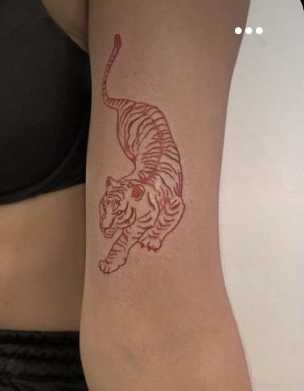 White Tiger Tattoo, Red Tattoo Ideas, Underboob Tattoo Designs, Rib Tattoos For Women, Back Of Arm Tattoo, Magic Runes, Leopard Tattoos, Red Tattoo, Petite Tattoos