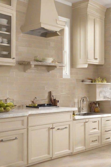 In this daily routine post, we'll explore the perfect backsplash color options for kitchen cabinets painted in SW Accessible Beige. Let's dive right in and discover the best decore choices! #Ad #homedecor #homedesign #fixhome #Painthome #interiorarchitecture Wall Colors Green Room Colors Bright Room Colors Home Renovation Home Remodeling Modern Paint Colors Kitchen Backsplash Ideas Beige Cabinets, Kitchen Backsplash With Taupe Cabinets, Kitchen Backsplash With Beige Cabinets, White Beige Kitchen Modern, Backsplash With Beige Cabinets, Beige Painted Kitchen Cabinets, Sw Natural Tan Cabinets, Accessible Beige Cabinets Kitchen, Beige Backsplash Kitchen