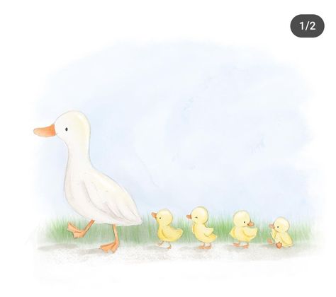 Baby Animal Painting, Duck And Ducklings Illustration, Duck Stuff, Mother Duck And Ducklings Tattoo, Duck And Ducklings Drawing, Baby Duck Drawing, Ducklings Illustration, Duckling Drawing, Duckling Illustration