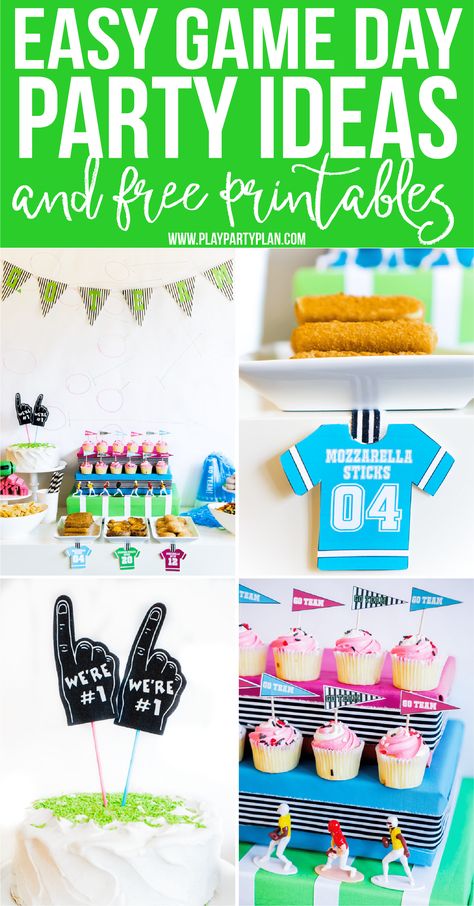 The best game day party ideas including free printable Super Bowl party printables for this year's big game! Super Bowl Party Decorations, Diy Football Party, Football Recipes, Superbowl Party Decorations, Kids Party Planning, Day Party Ideas, Game Day Party, Football Birthday Party, The Best Game