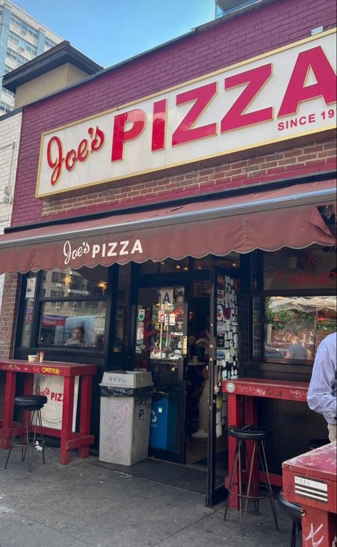 New York Pizza Shop, Joe's Pizza New York, New York Pizza Aesthetic, Dr Items, Pizza Store, Nyc Vibes, Peaky Blinders Poster, School Hallway, Pizza Branding