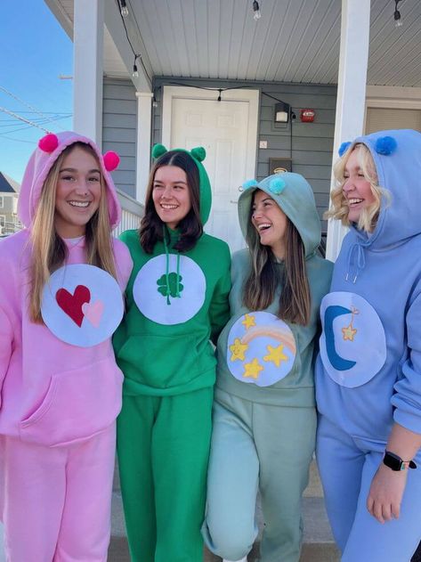 30+ Cute & Memorable Girls Group Halloween Costume Ideas - Life with Mar Halloween Care Bear Costume, Carebear Group Halloween Costumes, Care Bares Halloween Costume, Carebear Costume Group, Preppy Care Bear Halloween Costume, Care Bare Halloween Costume, Halloween Ideas For Four People, Cute Hollowed Costumes For 3 People, Best Friend Halloween Costumes Cold Weather