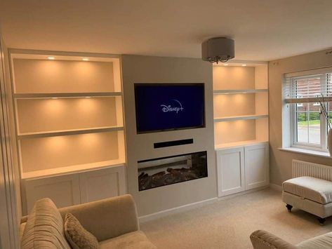 Tv Wall Unit Designs, Long Living Room Layout, Gas Fireplace Ideas Living Rooms, Tv Wall Design Ideas, Alcove Ideas Living Room, Living Room Layouts, Lounge Room Styling, Wall Design Ideas, Wall Unit Designs