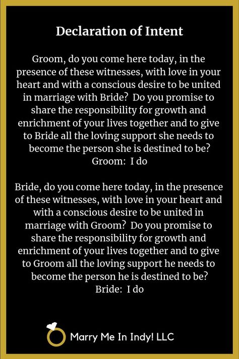 Wedding Declaration Of Intent, Wedding Ceremony Declaration Of Intent, Declaration Of Intent, Private Wedding Ceremony, Wedding Ideas For Second Marriage, Wedding Officiant Business, Small Private Wedding, Wedding Ceremony Readings, Wedding Blessing