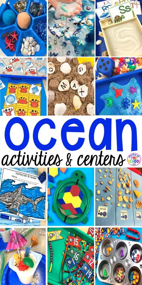 Ocean Centers for Preshool, Pre-K, and Kindergarten - Pocket of Preschool Ocean Animals Preschool Activities, Ocean Centers, Ocean Theme Preschool Activities, Christmas Card Ideas Handmade, Handmade Christmas Cards Ideas, Ocean Kindergarten, Beach Preschool, Easy Christmas Card Ideas, Ocean Crafts Preschool