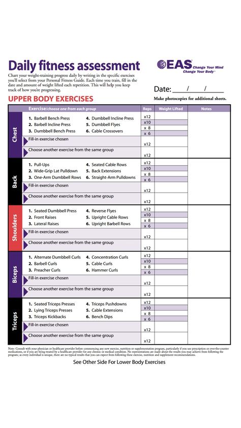 Upperbody Exercise Body For Life Workout, Life Worksheets, Total Body Workout Challenge, Body For Life, Workout Plan Template, Workout Sheets, Workout Template, Body Chart, Body Exercises